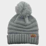 Cable Knit Ribbed Chunk Pom Pom Beanie Hat - Madeline Love - Flyclothing LLC