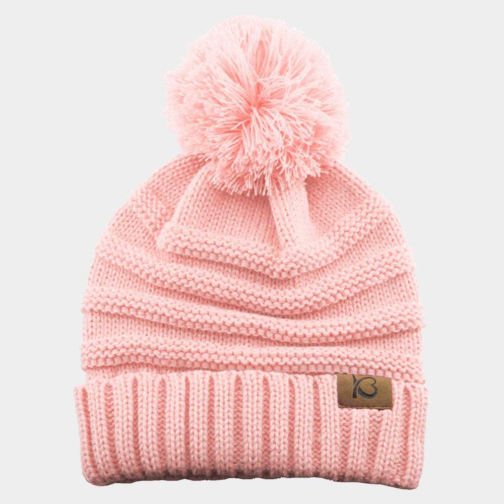 Cable Knit Ribbed Chunk Pom Pom Beanie Hat - Madeline Love - Flyclothing LLC
