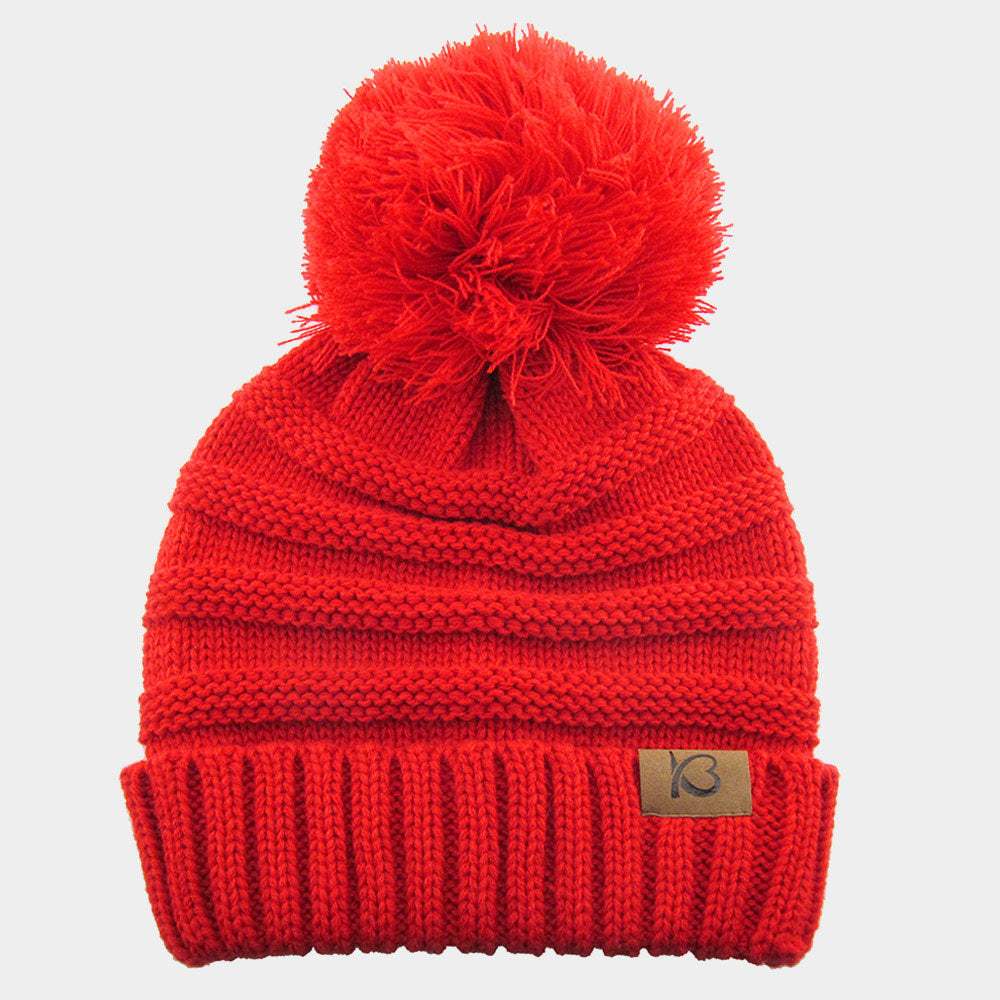 Cable Knit Ribbed Chunk Pom Pom Beanie Hat - Madeline Love - Flyclothing LLC