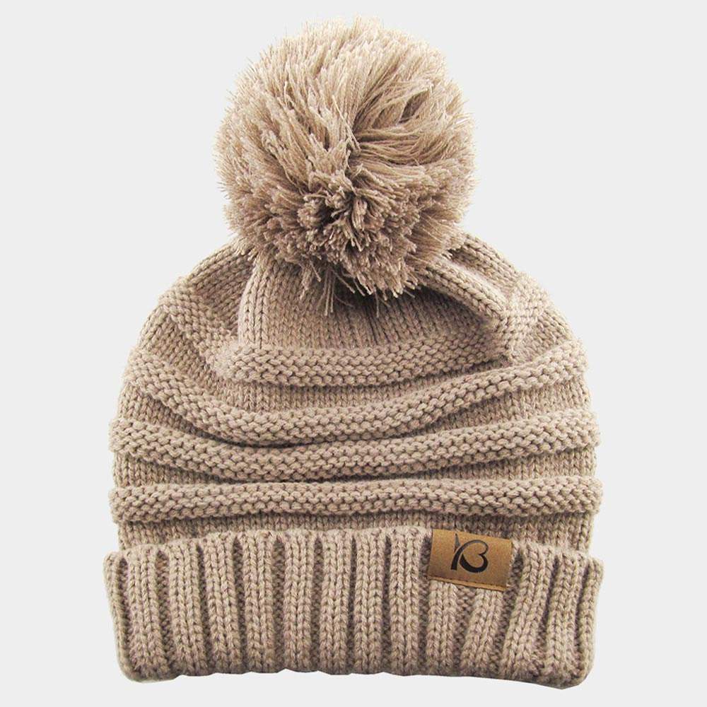 Cable Knit Ribbed Chunk Pom Pom Beanie Hat - Madeline Love - Flyclothing LLC