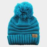 Cable Knit Ribbed Chunk Pom Pom Beanie Hat - Madeline Love - Flyclothing LLC