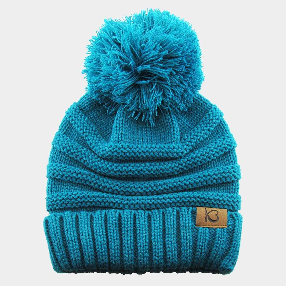 Cable Knit Ribbed Chunk Pom Pom Beanie Hat - Madeline Love - Flyclothing LLC