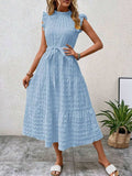 Tied Ruffled Cap Sleeve Midi Dress - Trendsi - Flyclothing LLC