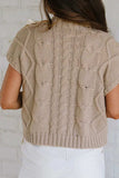 Cable-Knit Tied Mock Neck Short Sleeve Sweater - Trendsi - Flyclothing LLC