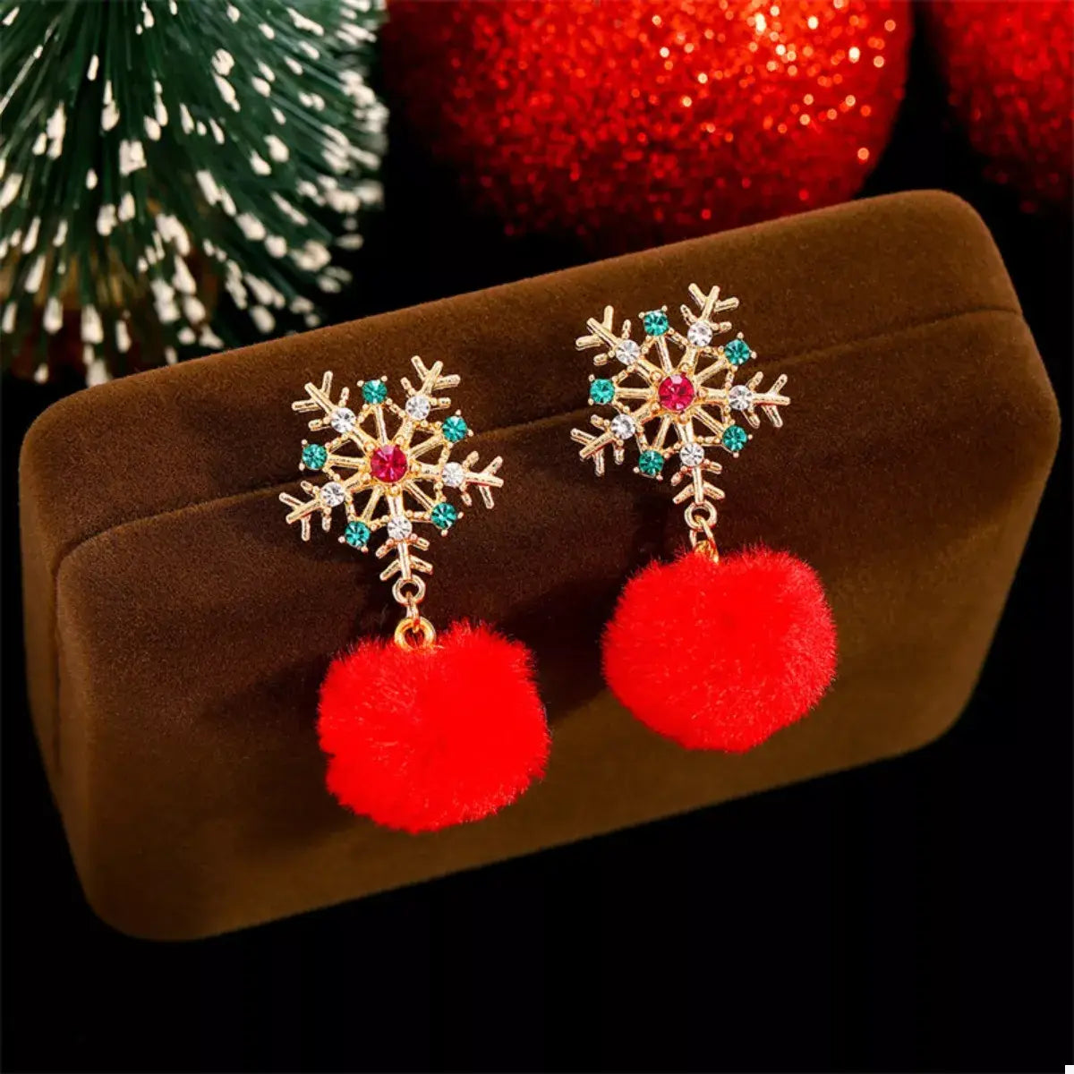 Christmas Snowflake Pom Pom Drop Earrings - Trendsi - Flyclothing LLC