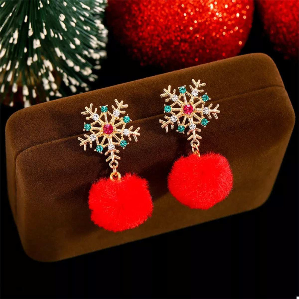 Christmas Snowflake Pom Pom Drop Earrings - Trendsi - Flyclothing LLC