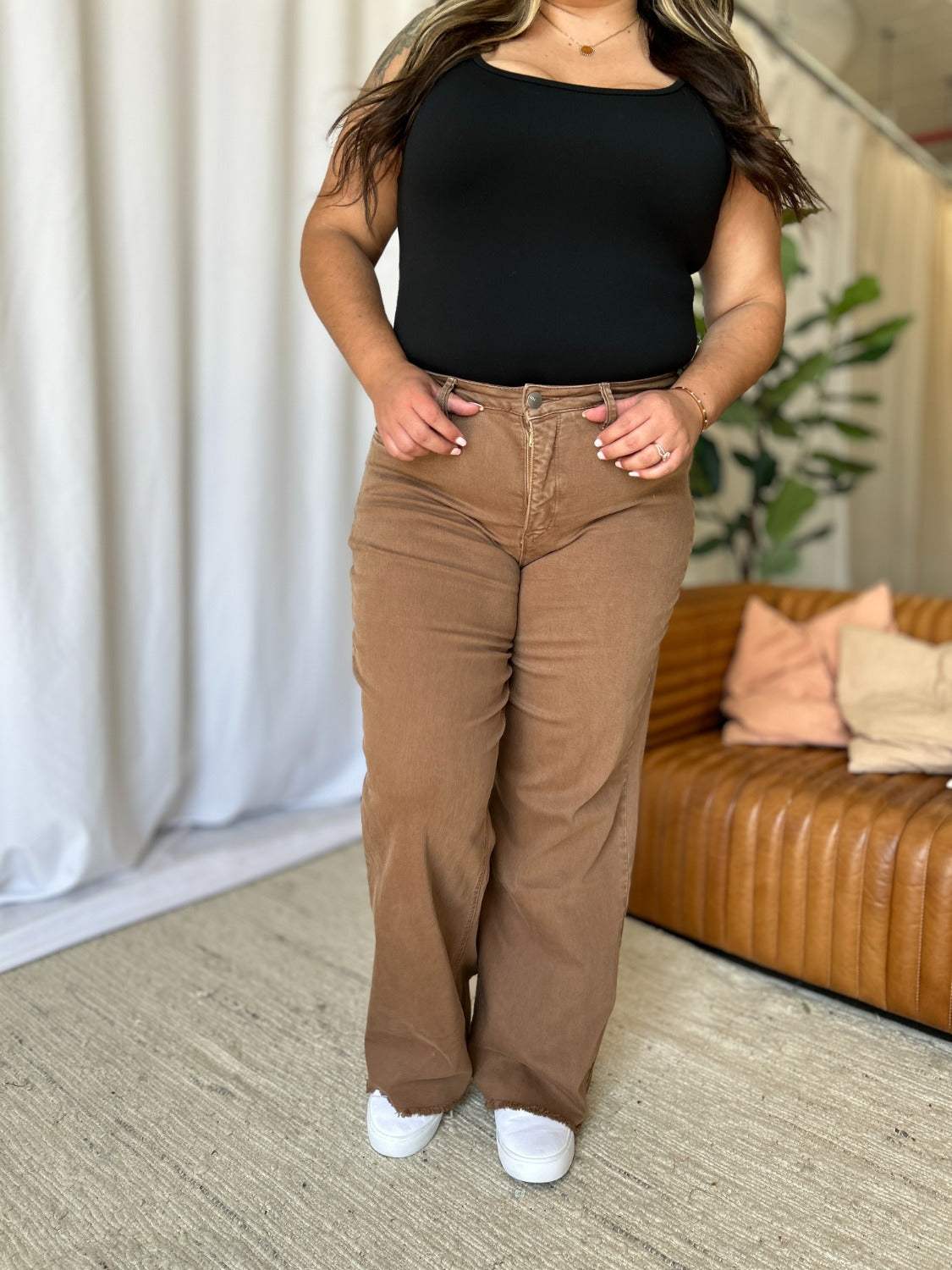 RFM Full Size High Rise Garment Dye Wide Leg Jeans - Trendsi - Flyclothing LLC