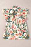 Ruffled Printed Tie Neck Cap Sleeve Blouse - Trendsi - Flyclothing LLC