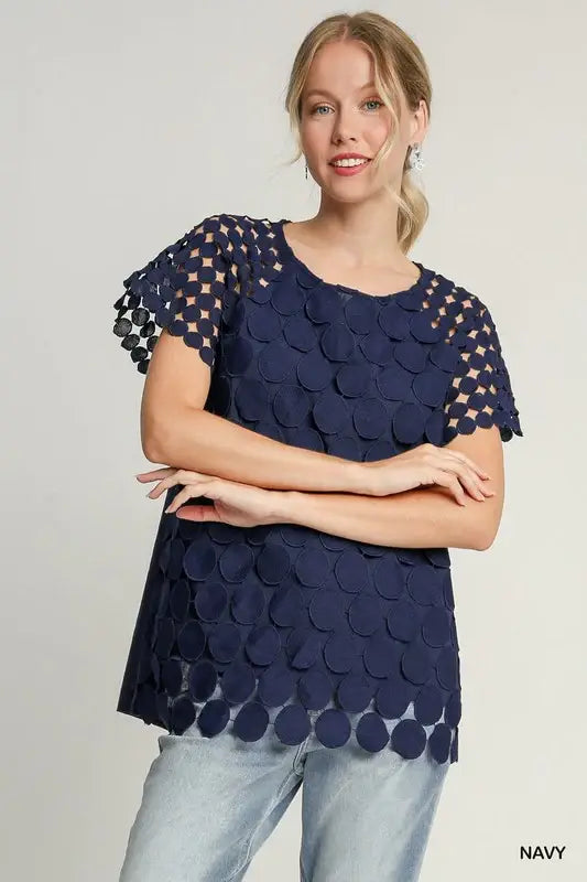 Umgee Full Size Mixed Polka Dot Lace Raglan Sleeve Boxy Cut Top Plus Size - Trendsi - Flyclothing LLC