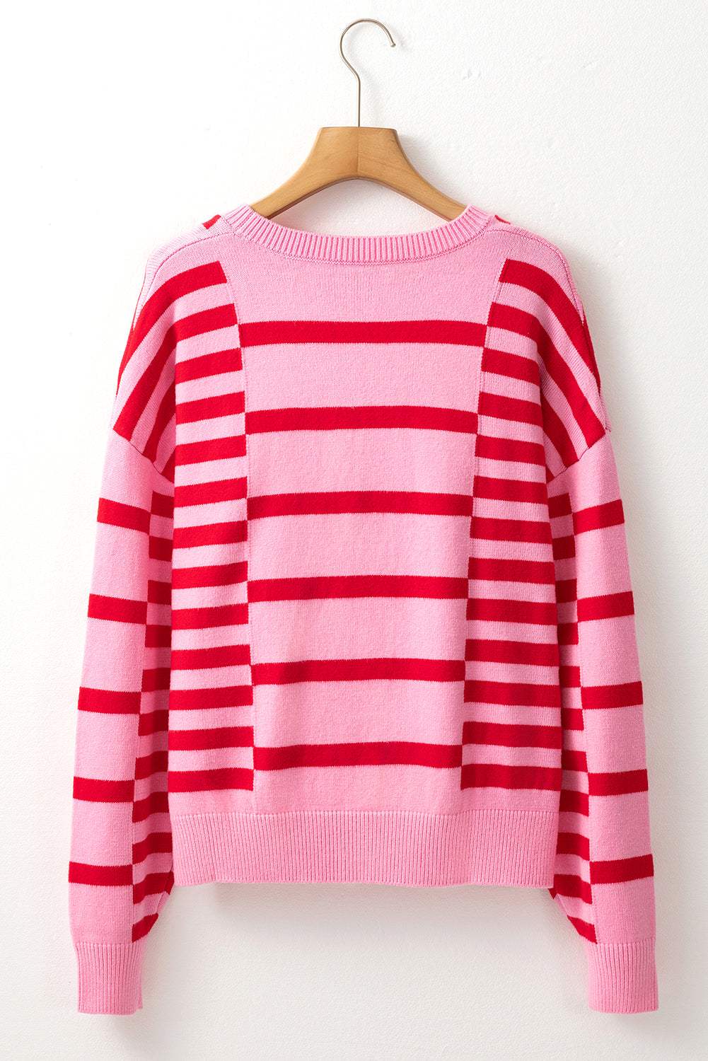 Striped Round Neck Dropped Shoulder Sweater - Trendsi - Flyclothing LLC
