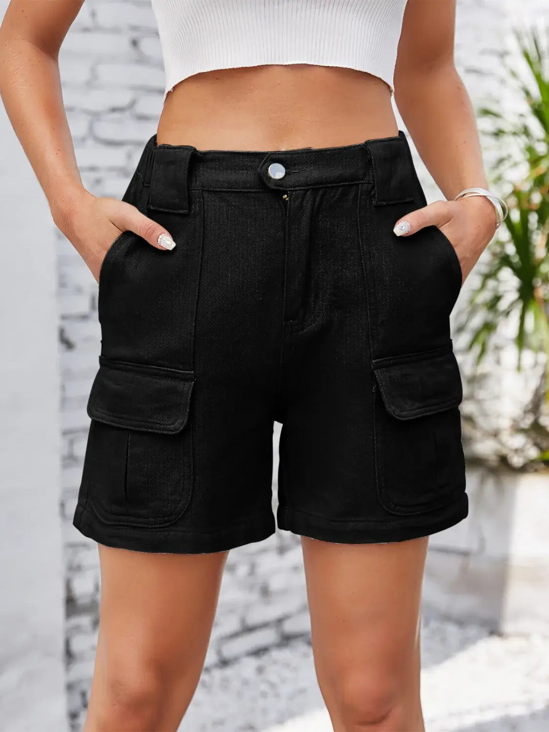 High Waist Washed Denim Shorts - Trendsi - Flyclothing LLC