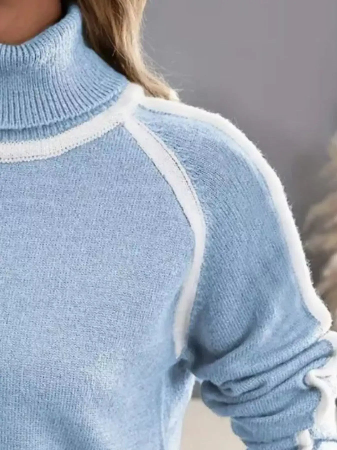 Full Size Turtleneck Contrast Trim Sweater Plus Size - Trendsi - Flyclothing LLC