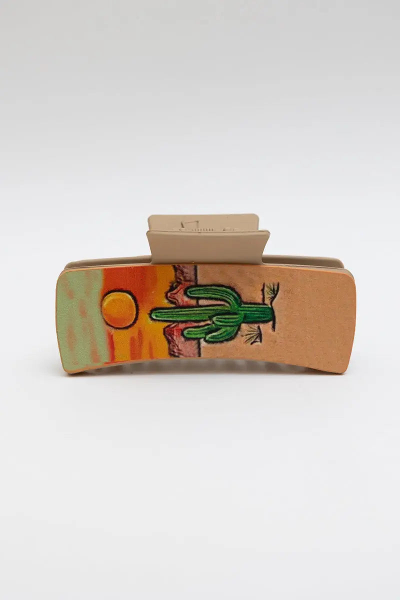 Cactus Sunset Hair Claw Clip – Desert-Inspired Clam Grip 🌵 - Boho Clothing and Accessories - Flyclothing LLC
