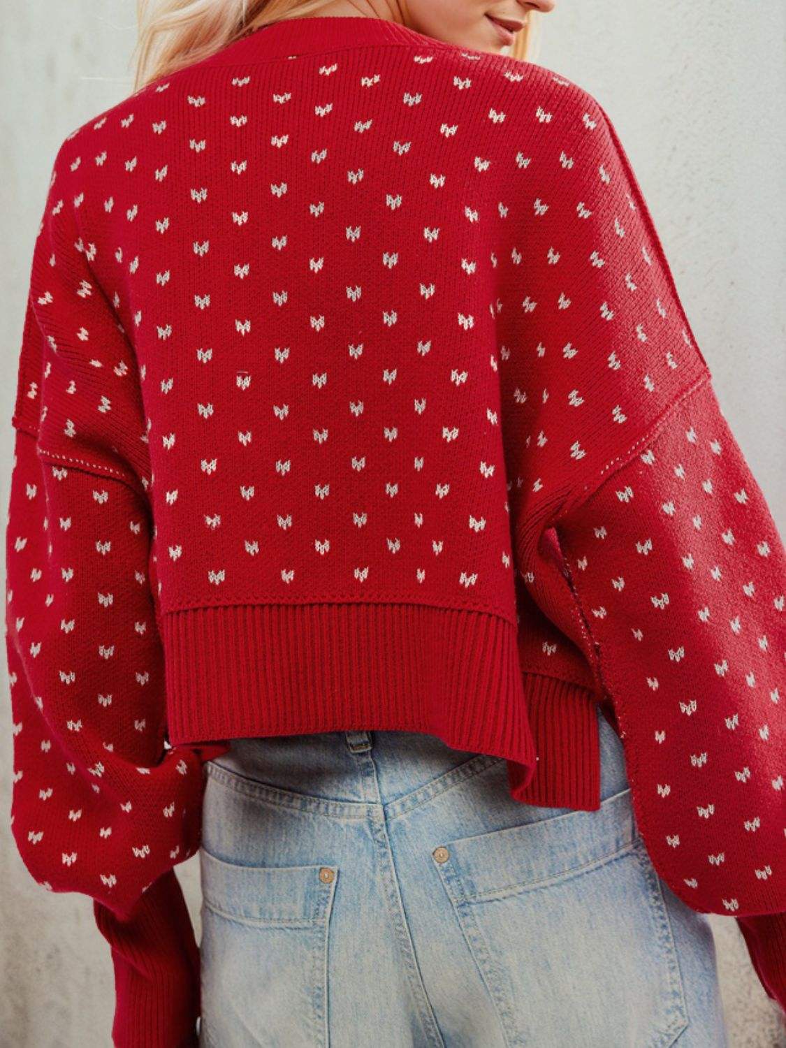 Slit Round Neck Long Sleeve Sweater - Trendsi - Flyclothing LLC