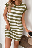 Contrast Striped Round Neck Short Sleeve Mini Dress - Trendsi