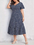 Plus Size Printed V-Neck Short Sleeve Dress - Trendsi - Flyclothing LLC