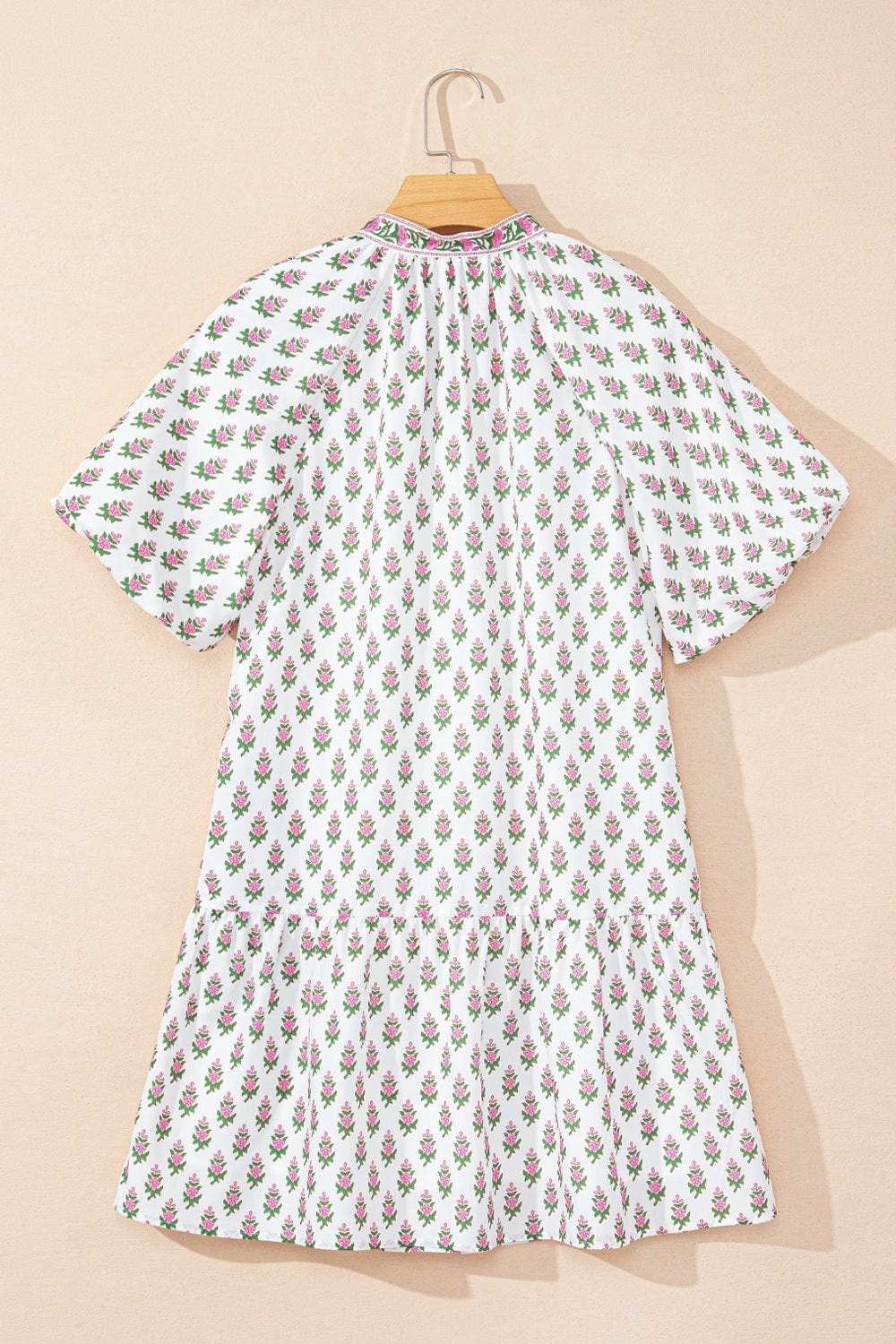 Floral Print Puff Sleeve Tie Neck Ruffled Hem Dress - Trendsi - Flyclothing LLC