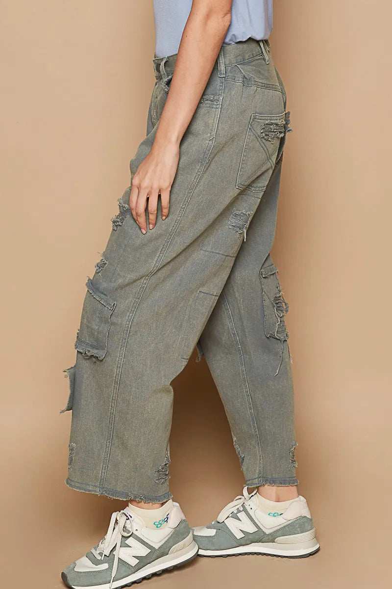 POL Distressed Raw Hem Wide Leg Pants - Trendsi - Flyclothing LLC