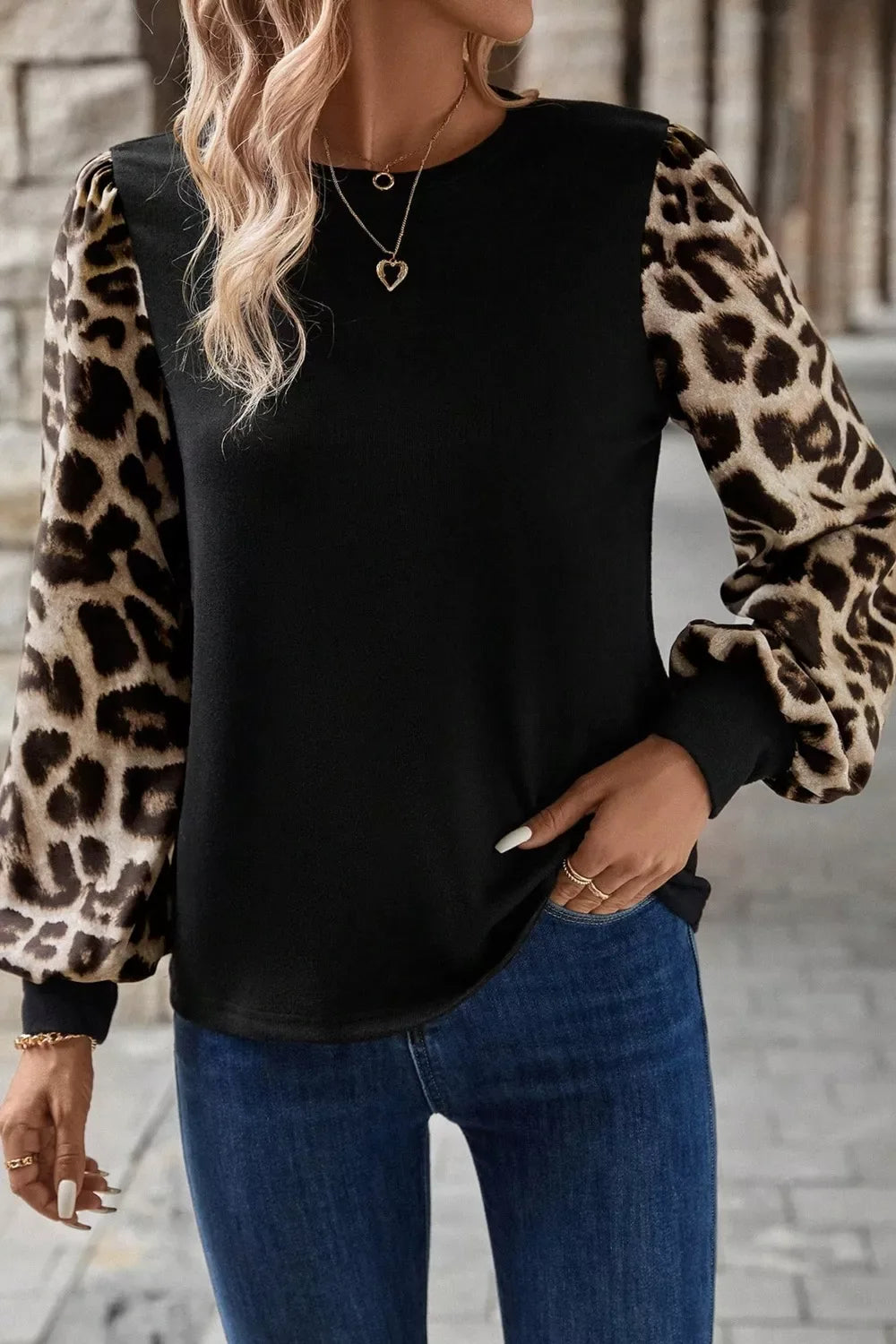 Leopard Long Sleeve Blouse - Trendsi - Flyclothing LLC