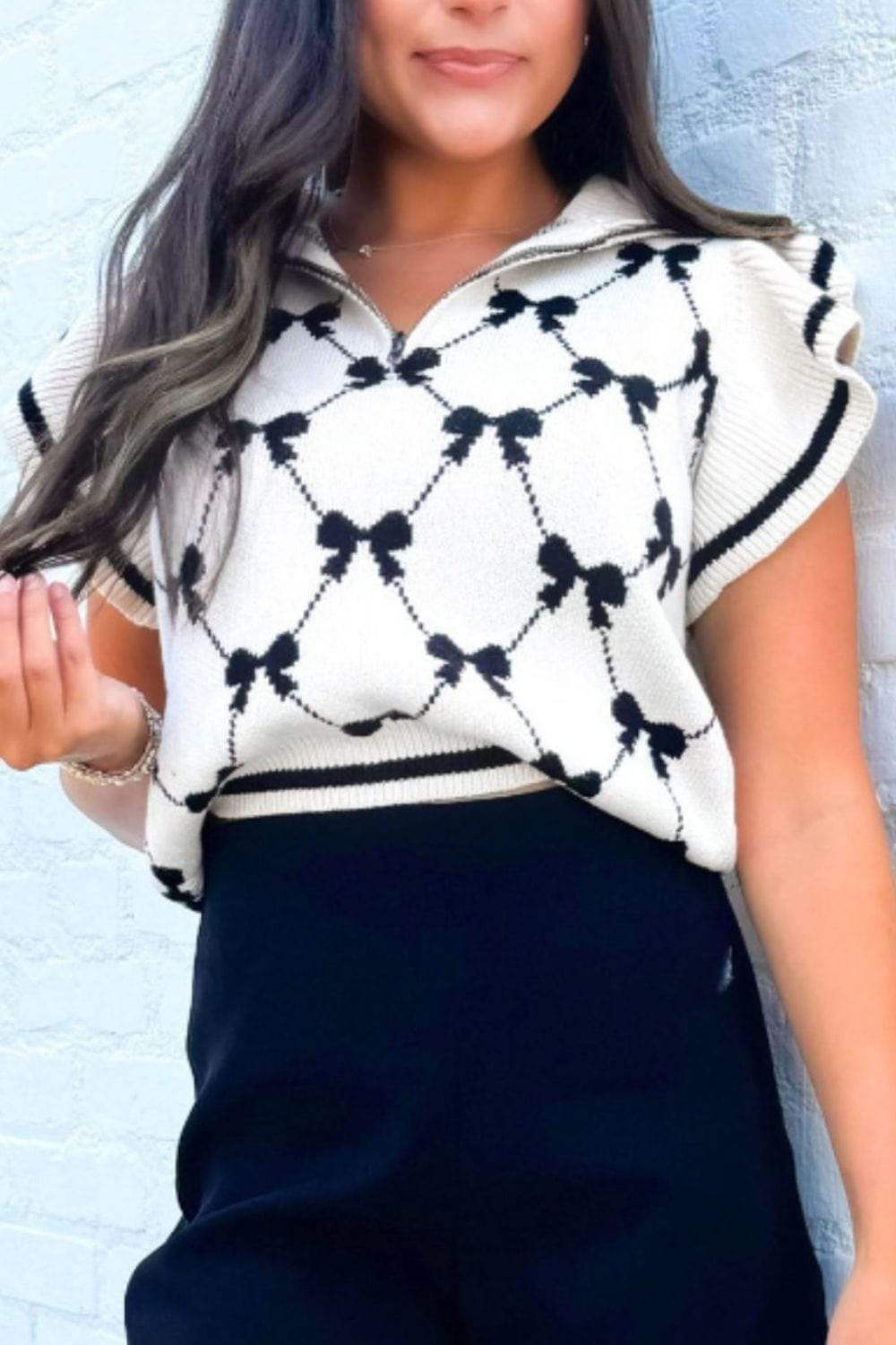 Bow Half Zip Sweater Vest - Trendsi - Flyclothing LLC