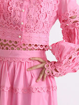 Lace Button Up Long Sleeve Top and Skirt Set - Trendsi - Flyclothing LLC