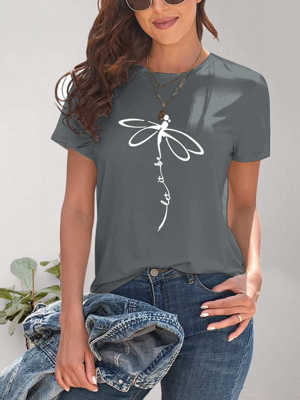 Dragonfly Graphic Round Neck Short Sleeve T-Shirt - Trendsi - Flyclothing LLC