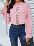 Swiss Dot Mock Neck Flounce Sleeve Blouse - Trendsi - Flyclothing LLC