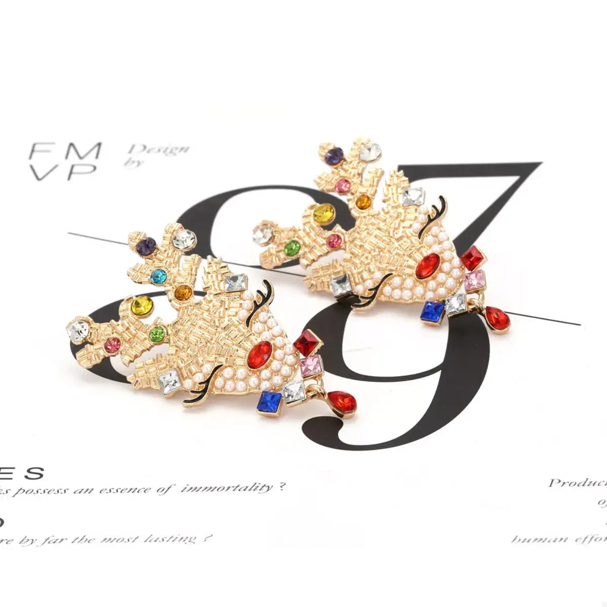 Christmas Reindeer Rhinestone Earrings - Trendsi - Flyclothing LLC