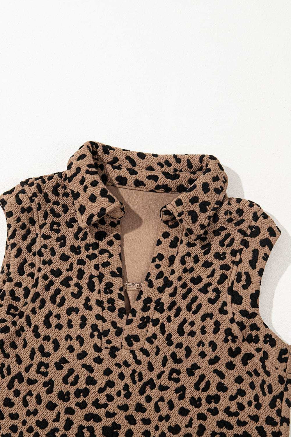 Leopard Johnny Collar Sleeveless Mini Dress - Trendsi - Flyclothing LLC