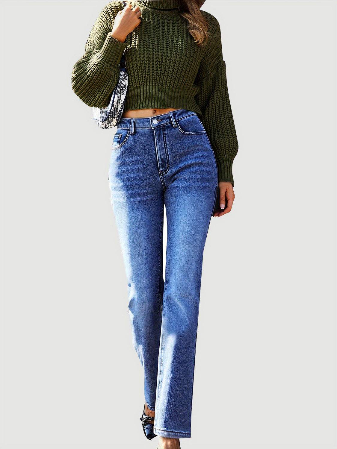 Straight Leg Jeans with Pockets - Trendsi - Flyclothing LLC