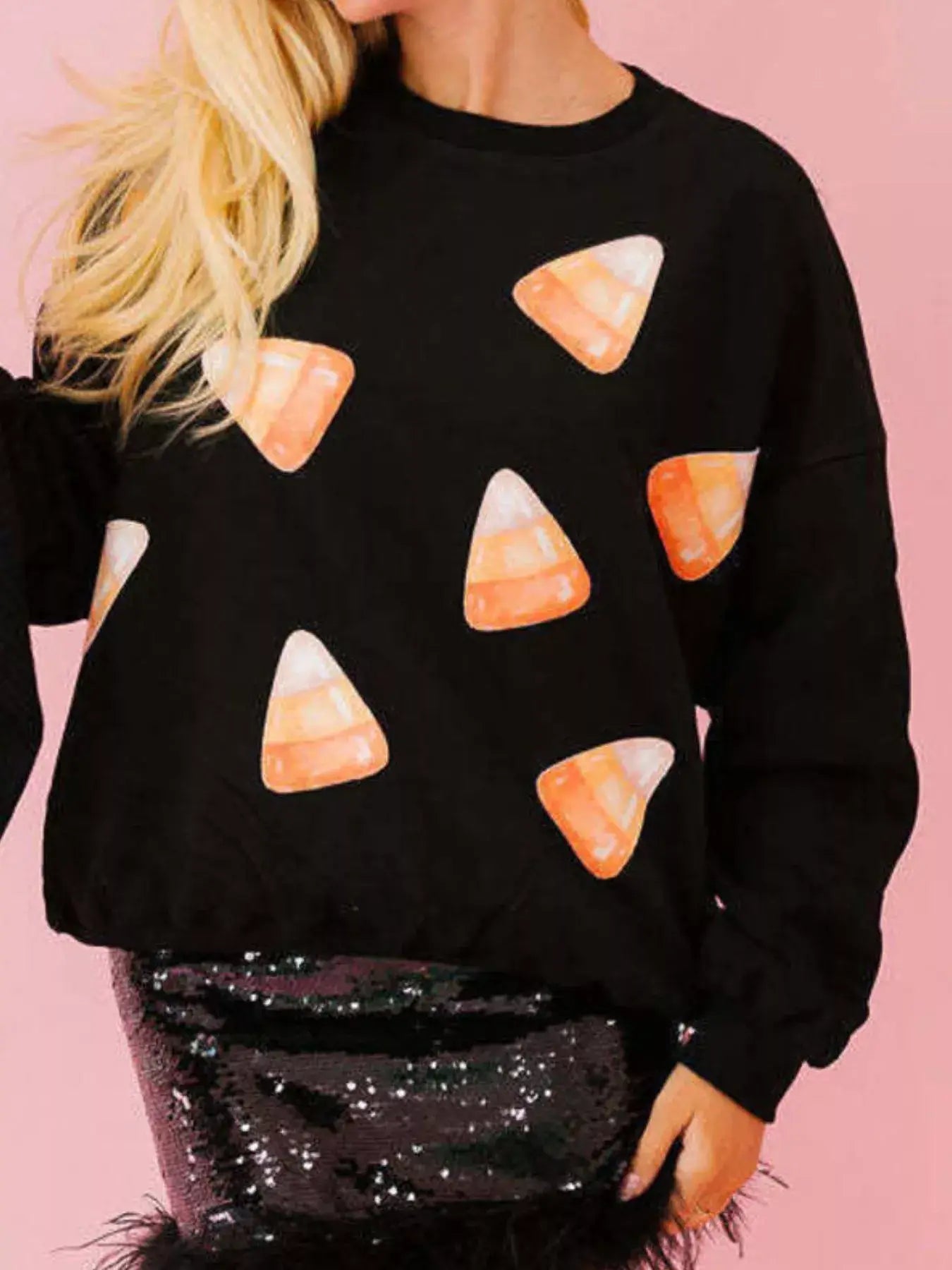Halloween Sequin Round Neck Sweatshirt - Trendsi - Flyclothing LLC