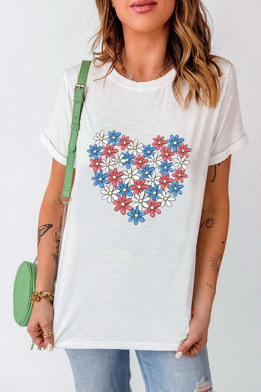 Flower Graphic Round Neck Short Sleeve T-Shirt - Trendsi - Flyclothing LLC