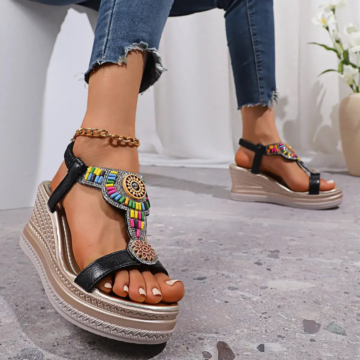 Open Toe Wedge Sandals - Trendsi - Flyclothing LLC