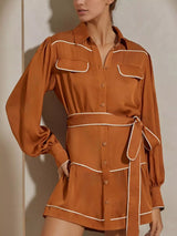 Button Front Long Sleeve Shirt Dress - Trendsi - Flyclothing LLC