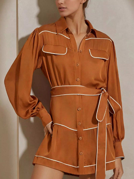 Button Front Long Sleeve Shirt Dress - Trendsi - Flyclothing LLC