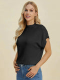 Double Take Full Size Mock Neck Short Sleeve Sweater - Trendsi - Flyclothing LLC