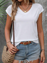 V-Neck Short Sleeve T-Shirt - Trendsi - Flyclothing LLC
