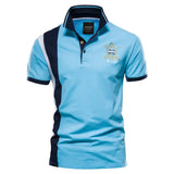 Men's Embroidered Collared Neck Striped Contrast Polo - Trendsi - Flyclothing LLC