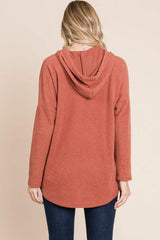 BOMBOM Contrast Drawstring Drop Shoulder Knit Hoodie - Trendsi - Flyclothing LLC