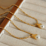 Titanium Steel Pearl Pendant Necklace - Trendsi - Flyclothing LLC