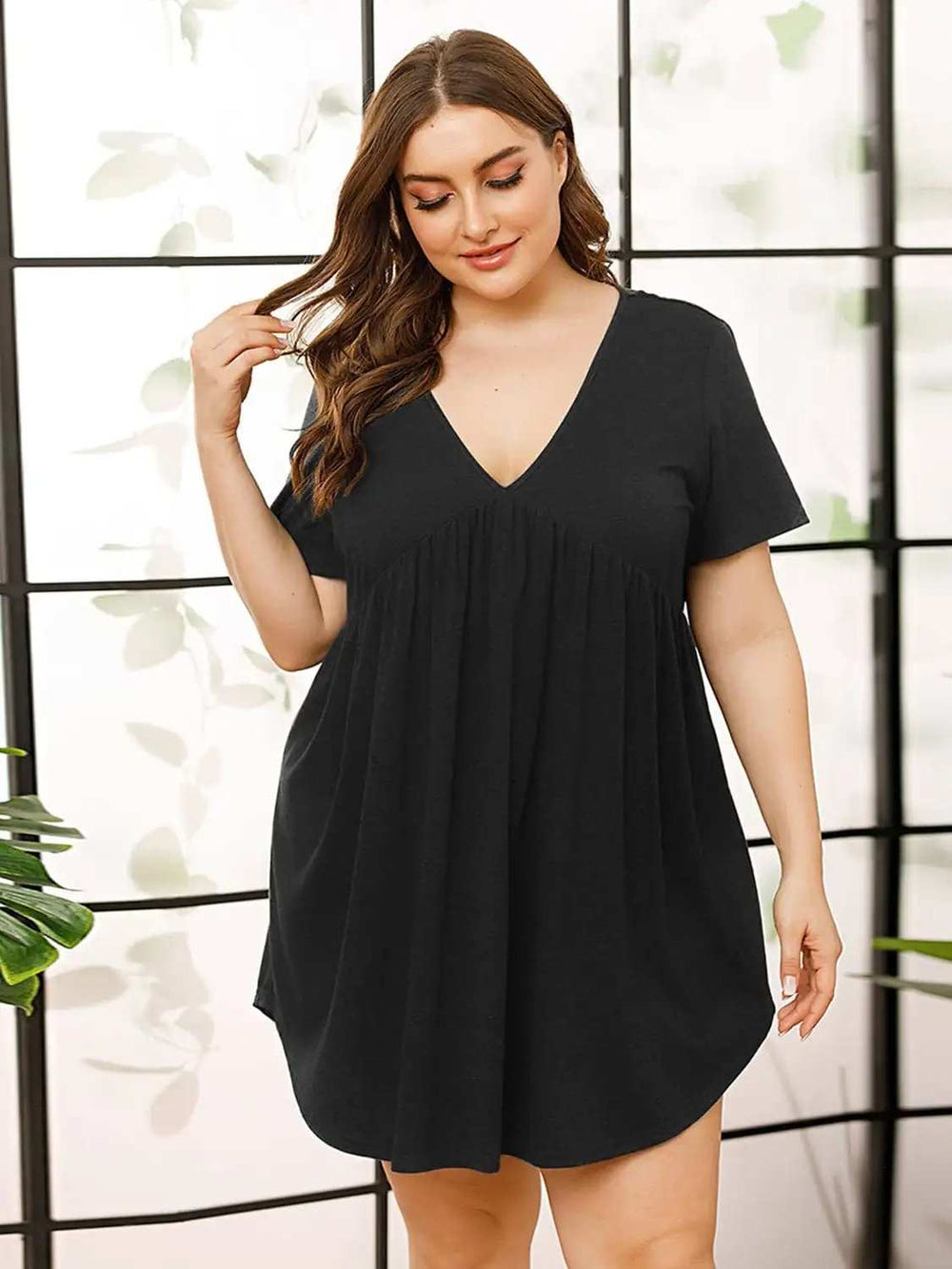 V-Neck Short Sleeve Lounge Dress - Trendsi - Flyclothing LLC