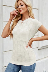 Checkered Round Neck Short Sleeve Knit Top - Trendsi - Flyclothing LLC