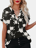 Full Size Printed Notched Short Sleeve Blouse - Trendsi