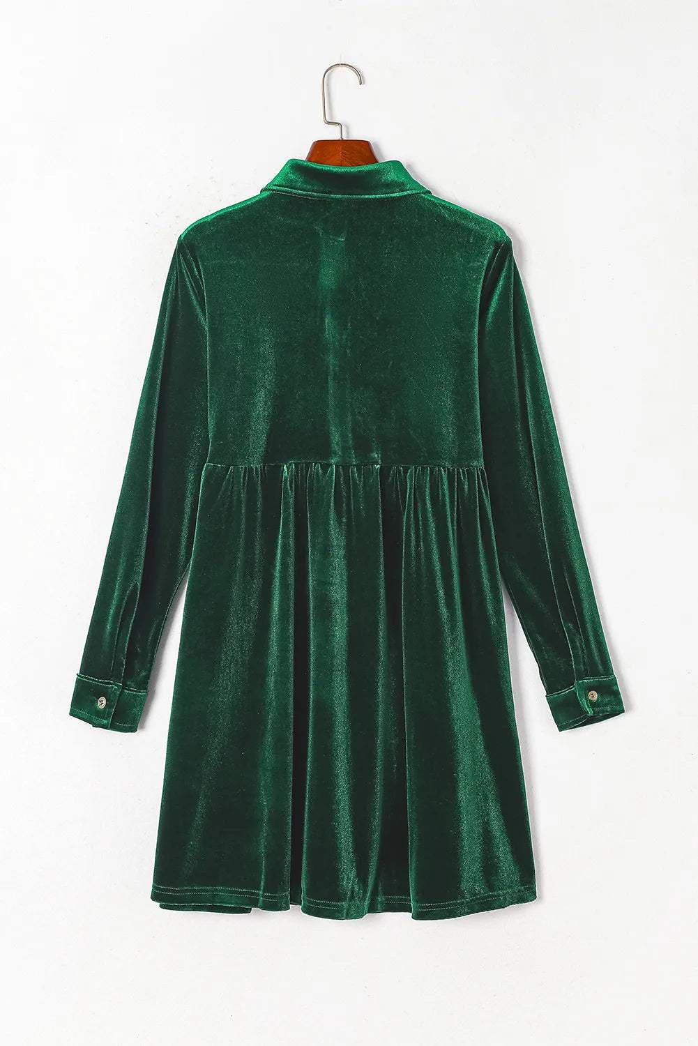 Ruched Button Up Collared Neck Long Sleeve Shirt Dress - Trendsi - Flyclothing LLC