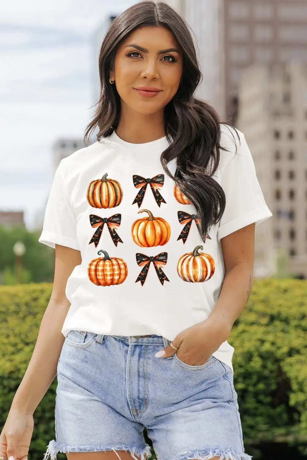 Pumpkin Round Neck Short Sleeve T-Shirt - Trendsi - Flyclothing LLC