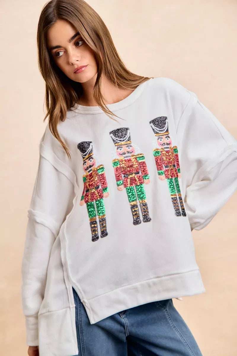 BiBi Christmas Sequin Nutcrackers Embroidery Sweatshirt - Trendsi - Flyclothing LLC