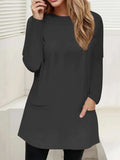 Full Size Pocketed Round Neck Long Sleeve T-Shirt - Trendsi - Flyclothing LLC