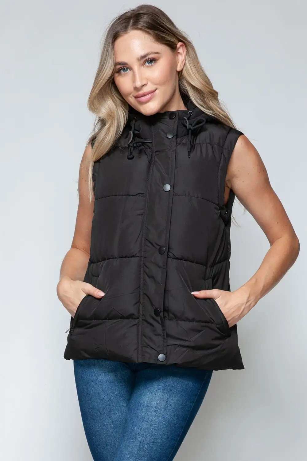 Snobbish Snap and Zip Closure Hooded Vest - Trendsi - Flyclothing LLC