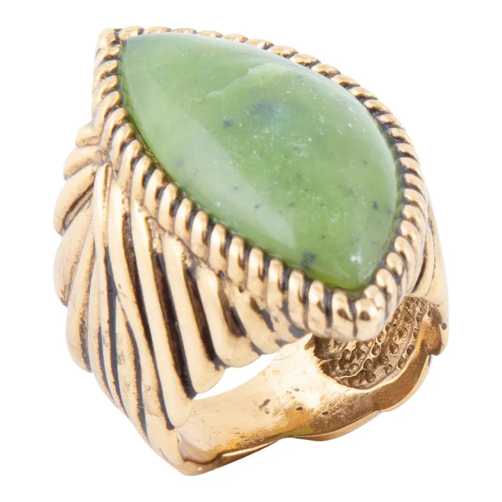 Canadian Green Jade Golden Statement Ring - Barse Jewelry - Flyclothing LLC