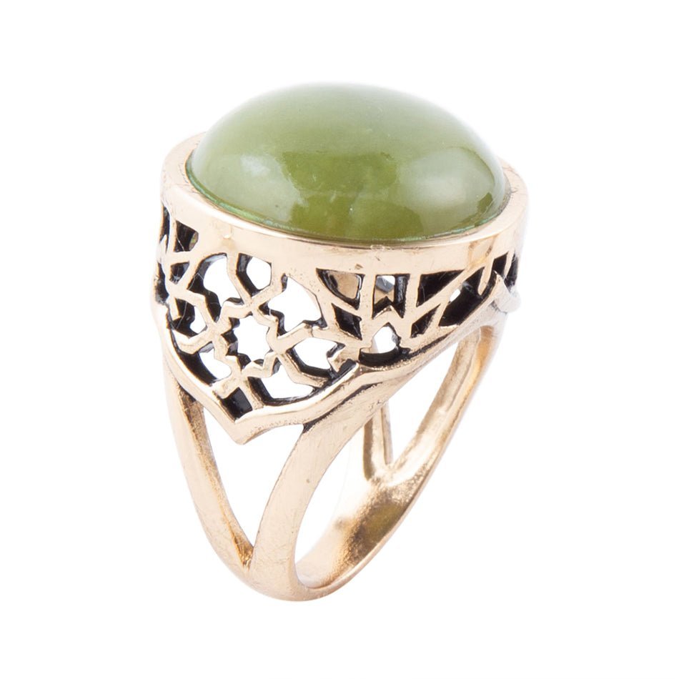 Green Canadian Jade Golden Statement Ring - Barse Jewelry